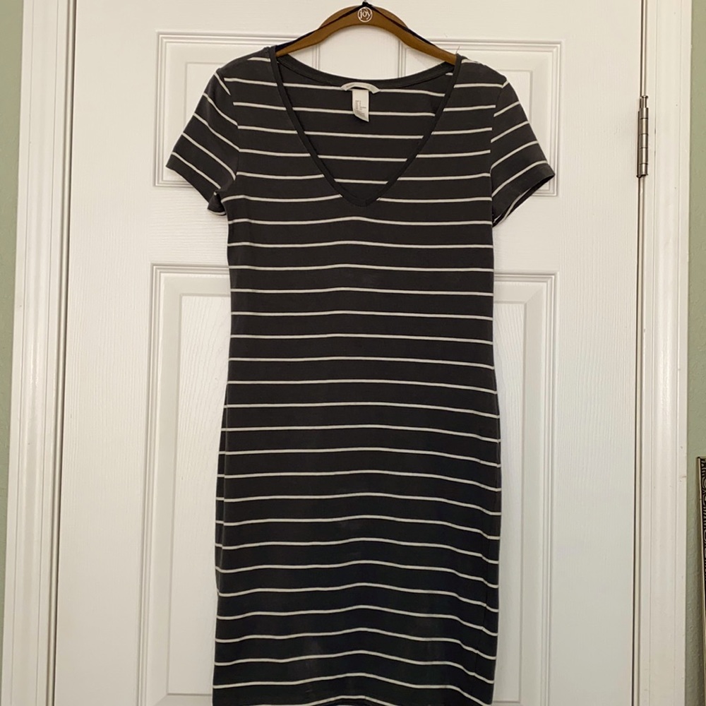 H&M Dark Green and White Striped Dress
